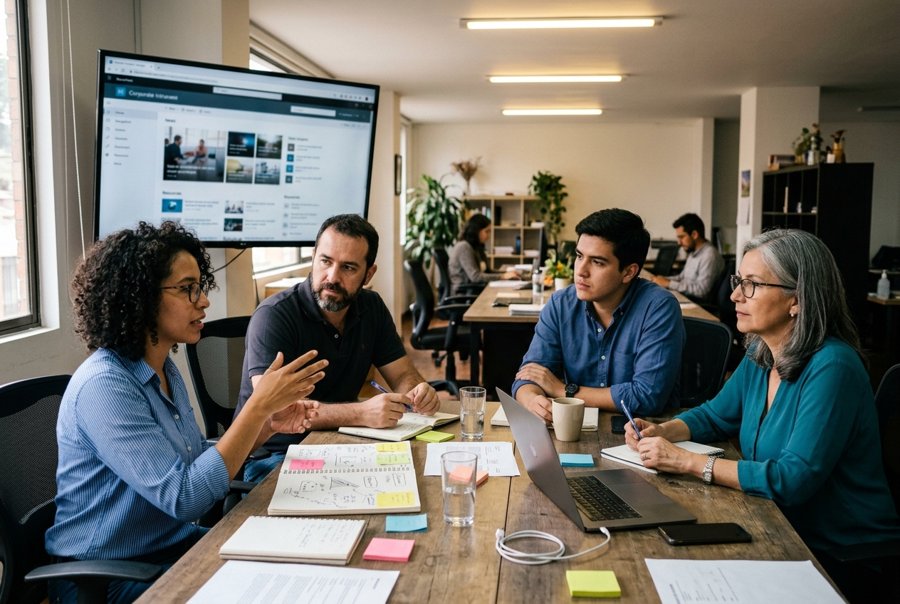 Team reviewing a custom corporate portal